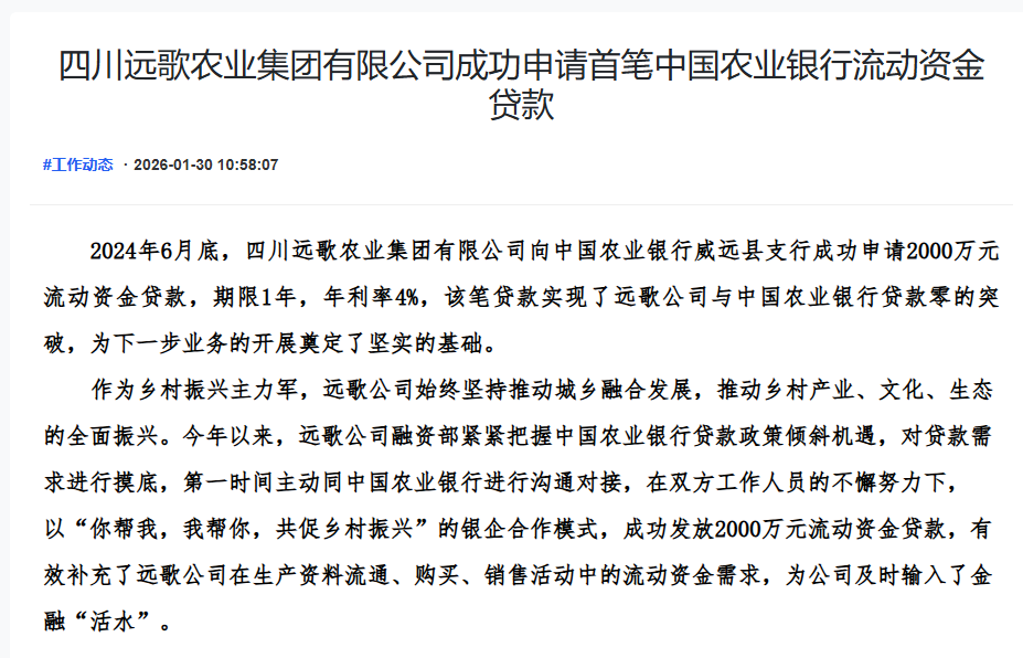 电子游戏app网站成功申请首笔中国农业银行流动资金贷款